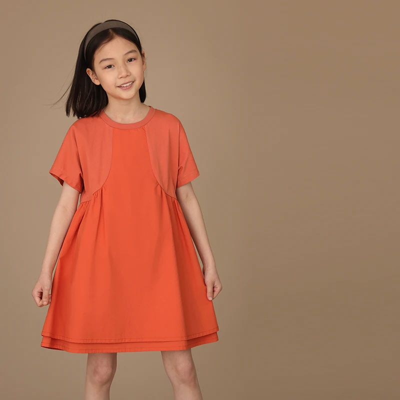 

Female child clothes fashion Girls Dresses birthday 24 summer dress school sundress new pure cotton splicing wrinkled mother kid