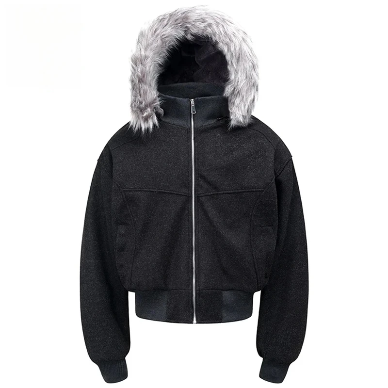 

【Mirrordust】Men Winter Jackets Fur Collar Plush Parkas Coats Vintage Oversized Padded Jackets Thicken Warm Jackets Outwear