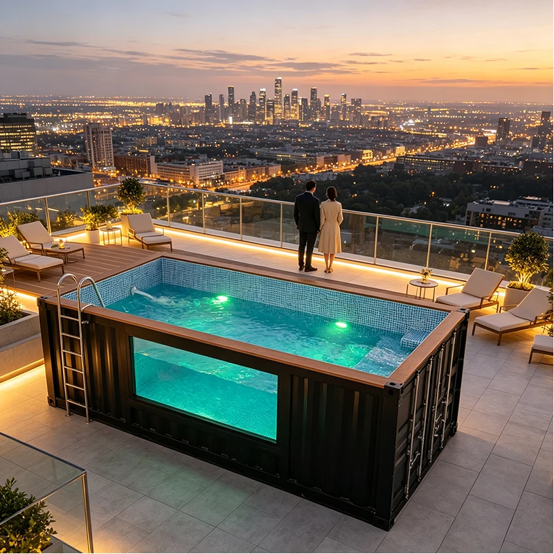 Luxury 20FT Shipping Container Swimming Pool Outdoor Modular Pool with Acrylic Viewing Window for Garden Hotel