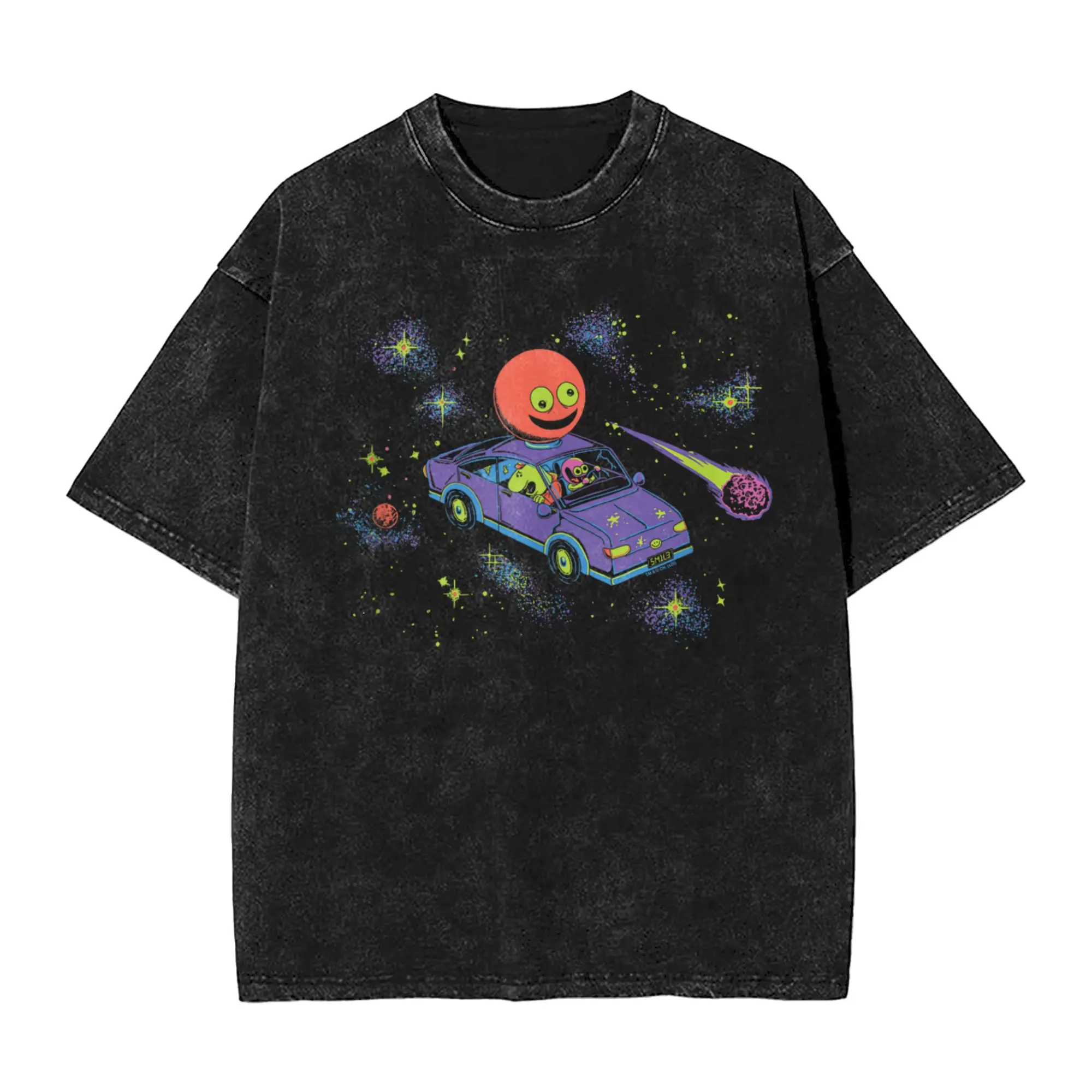 

Мужская футболка с забавным мультяшным принтом «Улыбающиеся друзья: Космический автомобиль Чарли и Пим», летняя повседневная футболка, базовая свободная хлопковая майка