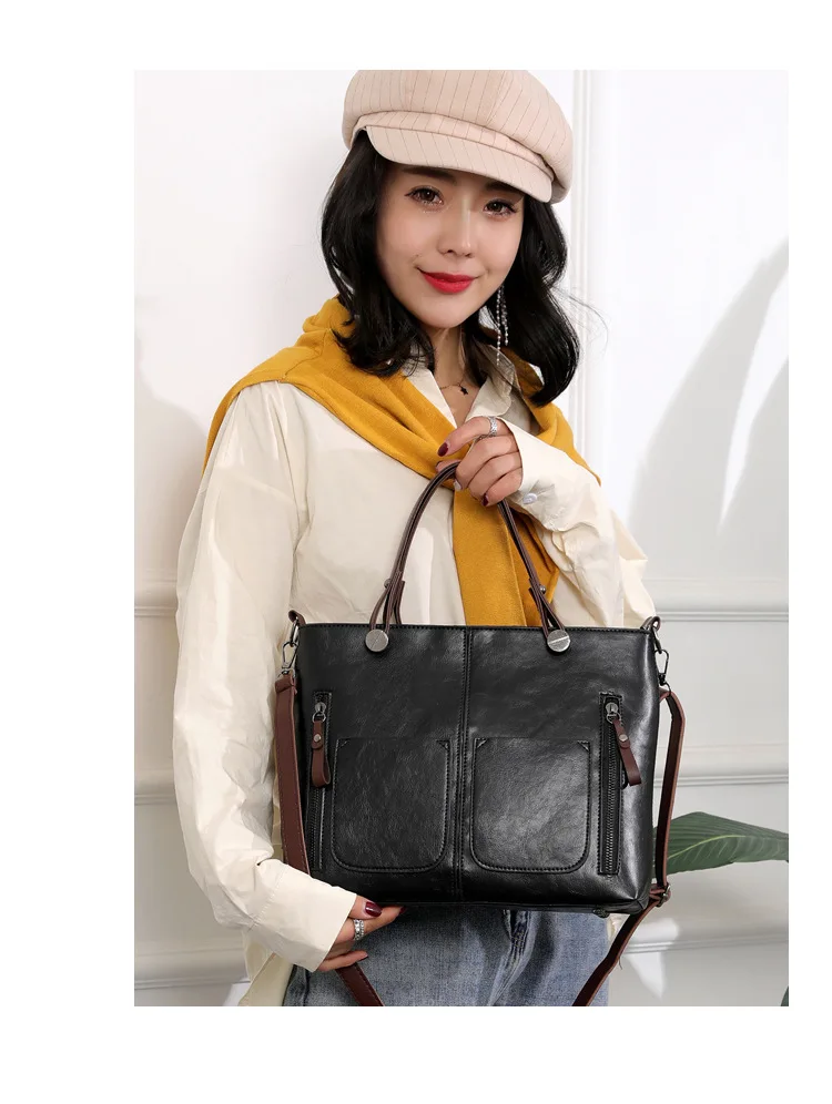 Borsa a tracolla di grande capacità borsa a tracolla Multi-tasca Vintage in pelle PU borsa a tracolla regolabile da donna