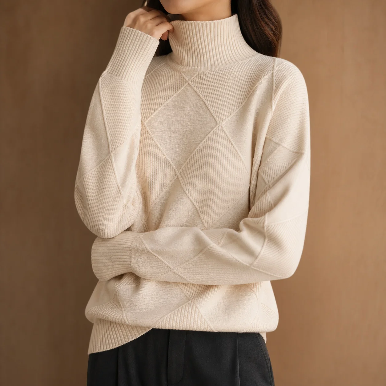 Women's Winter Clothing Turtleneck Long Sleeve Oversized Thick Sweater Casual 3D Effect Tie Dye Single Piece Regular Length