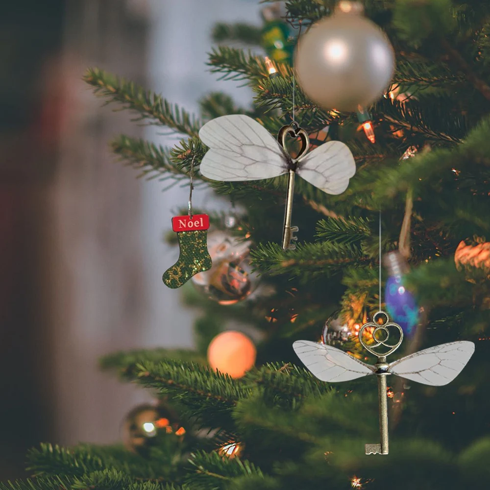 مفاتيح الهيكل العظمي خمر تحلق مفتاح السحر مع أجنحة اليعسوب تأثير واقعي DIY بها بنفسك مجوهرات قلادة قلادة ديكور المنزل الطرف