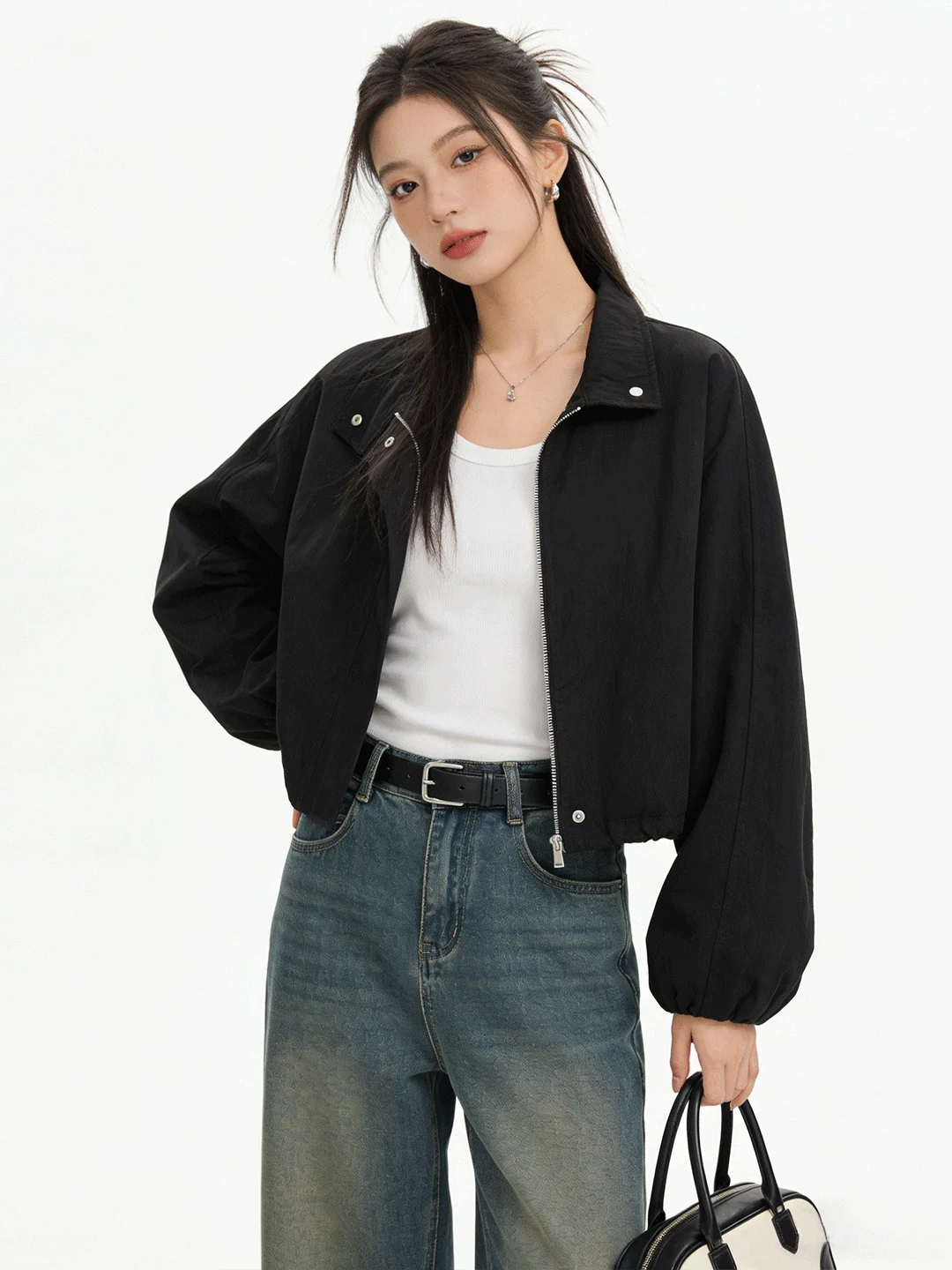 

Elegant Short Women's Jacket Commute Versatile Korean Style Breathable Zipper Pocket Design Spring 2026 New Arrival