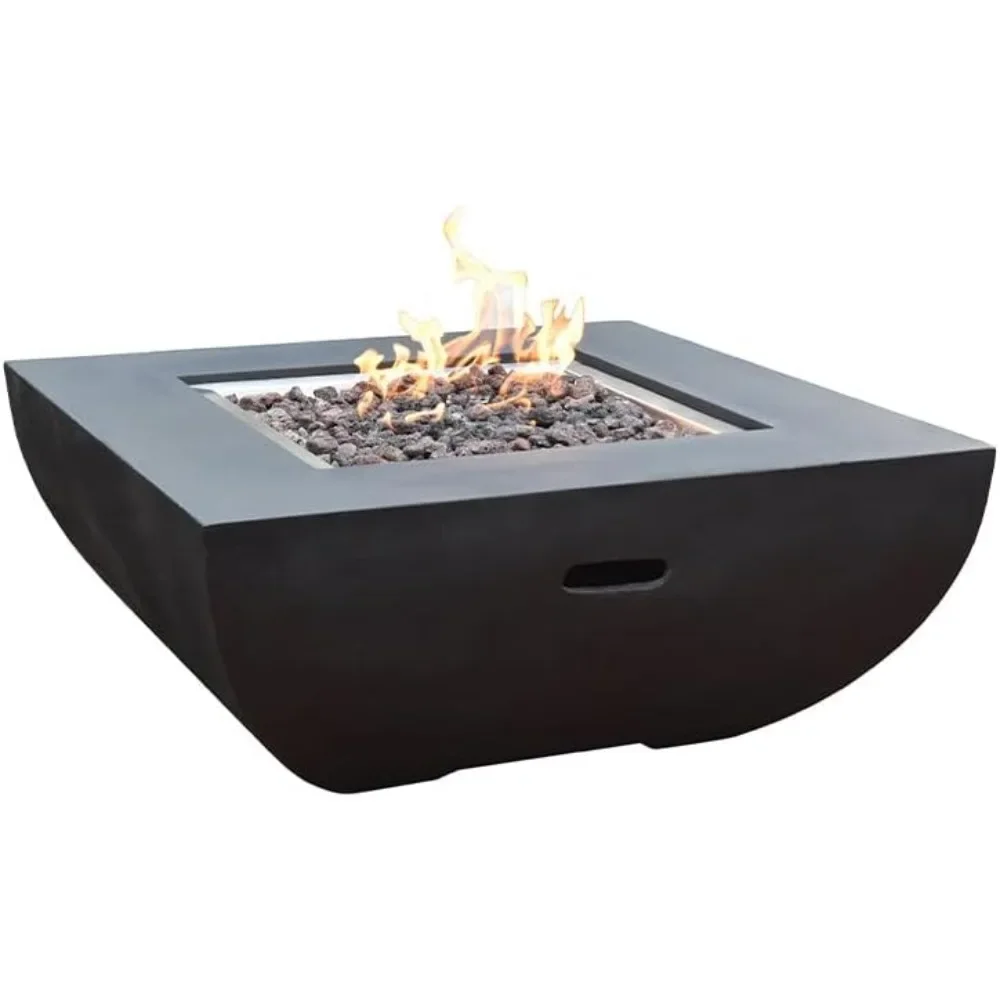 Outdoor Firepit Table Round Fire Bowl Concrete Patio Fireplace 34 Inch Electronic Ignition Cover Lava Rock Included Natural Gas