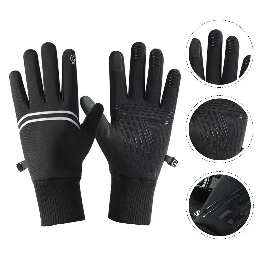 

1Pair Cycling Gloves Winter Warmth Windproof Cuff Design Skid-Proof Handlebar Sensitive Fingertips for Outdoor