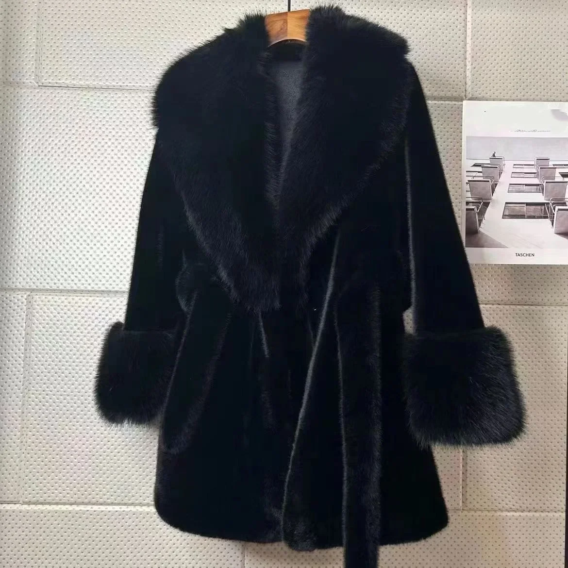 Winter Women Fashion Thickened Imitation Mink Plush Belted Coat Winter Coat Women Long Faux Fur Coat