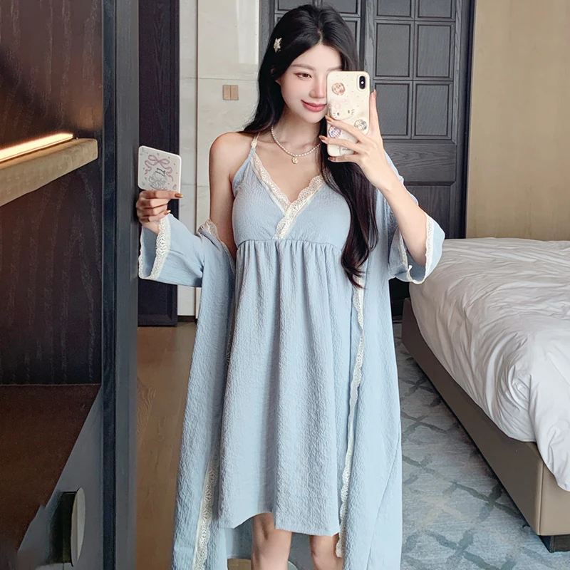 

2025 New Ice Silk Women's Spwear Strap Home Clothes Set Sexy Pure Desire Spring Autumn Wearable ort Dr Cloud Cotton