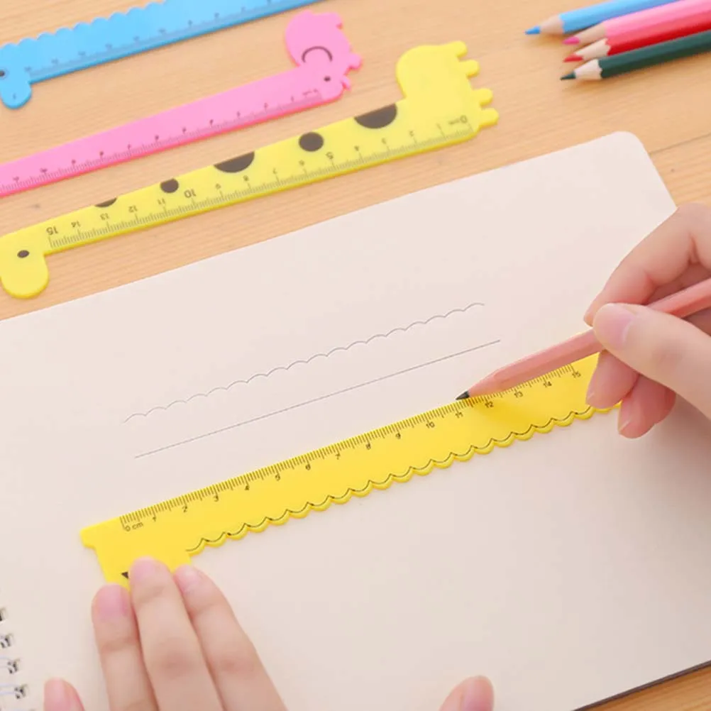 10pcs Giraffe Ruler Cartoon Scale Cute Plastic Measuring Tool for Students School Office Supplies Lightweight