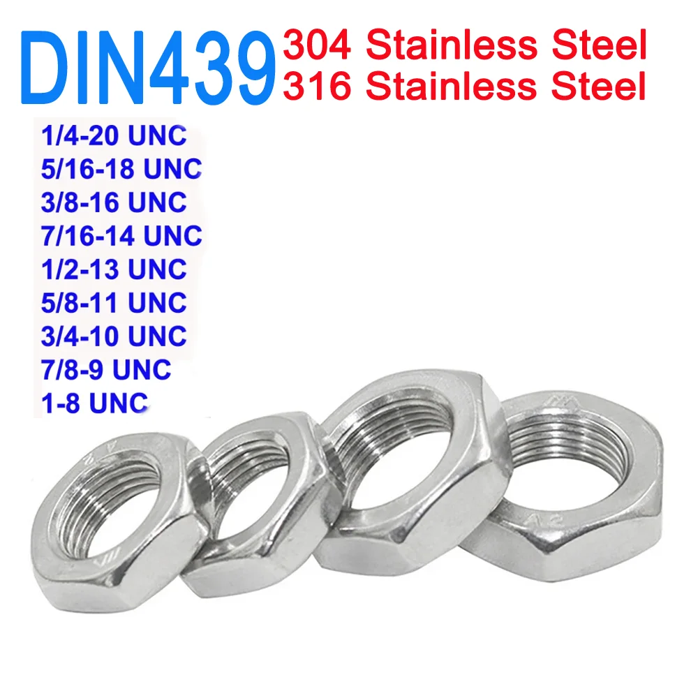 SUS304/316 Stainless Steel Jam Nuts | UNC Thread DIN439 GB6173 | Thin Hexagon Lock Nuts