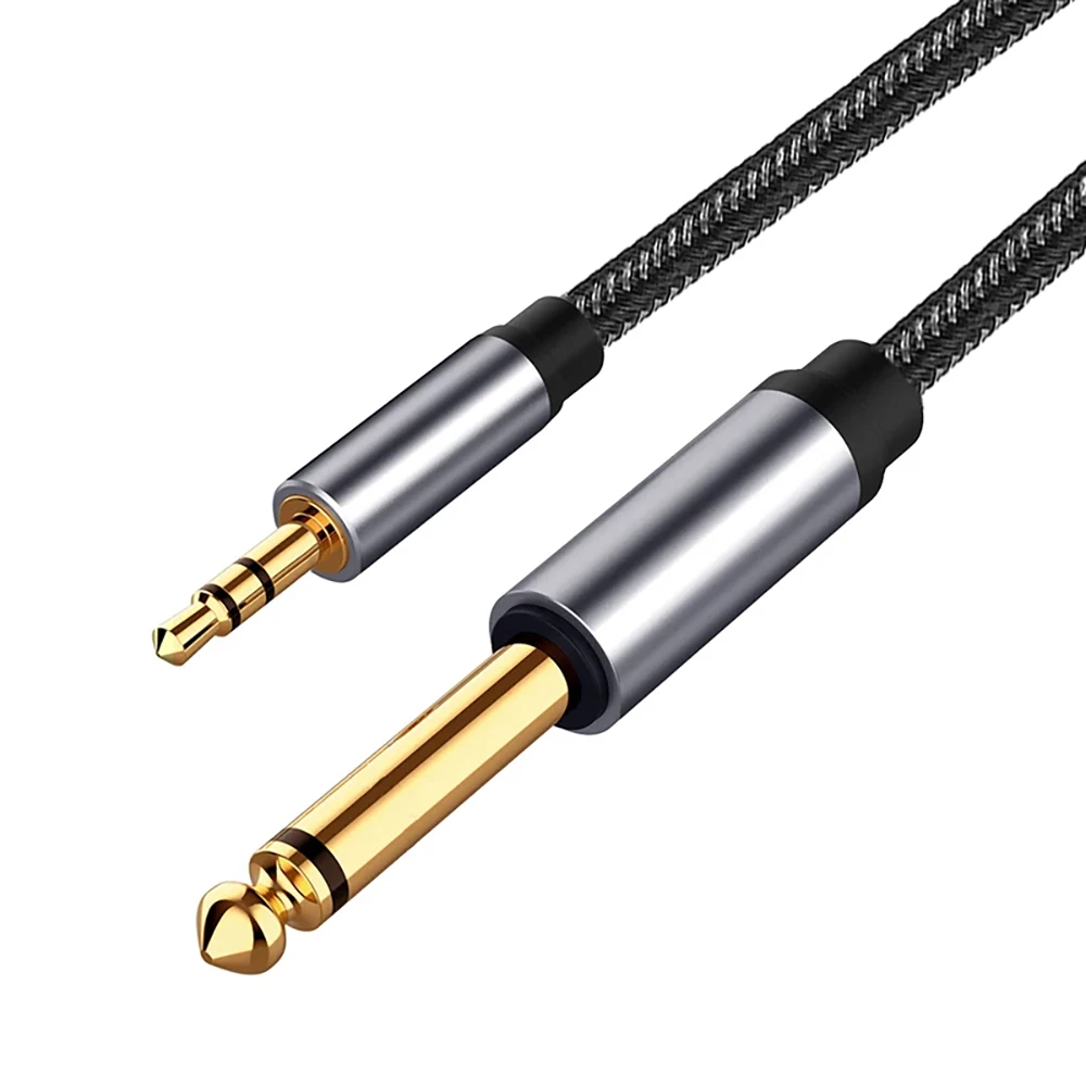 1.5M 6.35mm 1/4 TS to 3.5mm 1/8 TRS AUX Adapter Single Track Speaker Audio Cable Mono to Stereo Patch Cord for PC Guitar Mixer