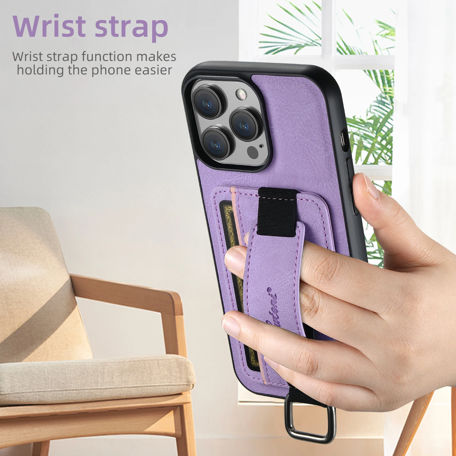 SUTENI Lychee-Haut-Print Handgelenkband Karten-Handyhülle Kartenhalter für iPhone 17 Pro Max 16 Plus 15 14 13 12 11 XR XS – Detail 23