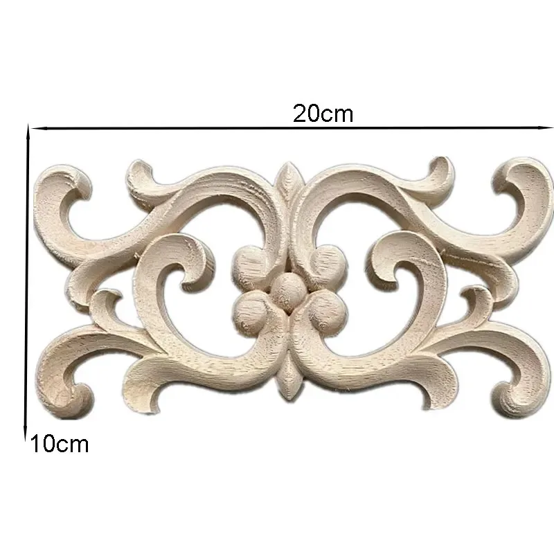 20cm Carved Unpainted European Exquisite Long Floral Leaves Rubber Furniture Window Corner Wooden Applique Onlay Wood Figurines