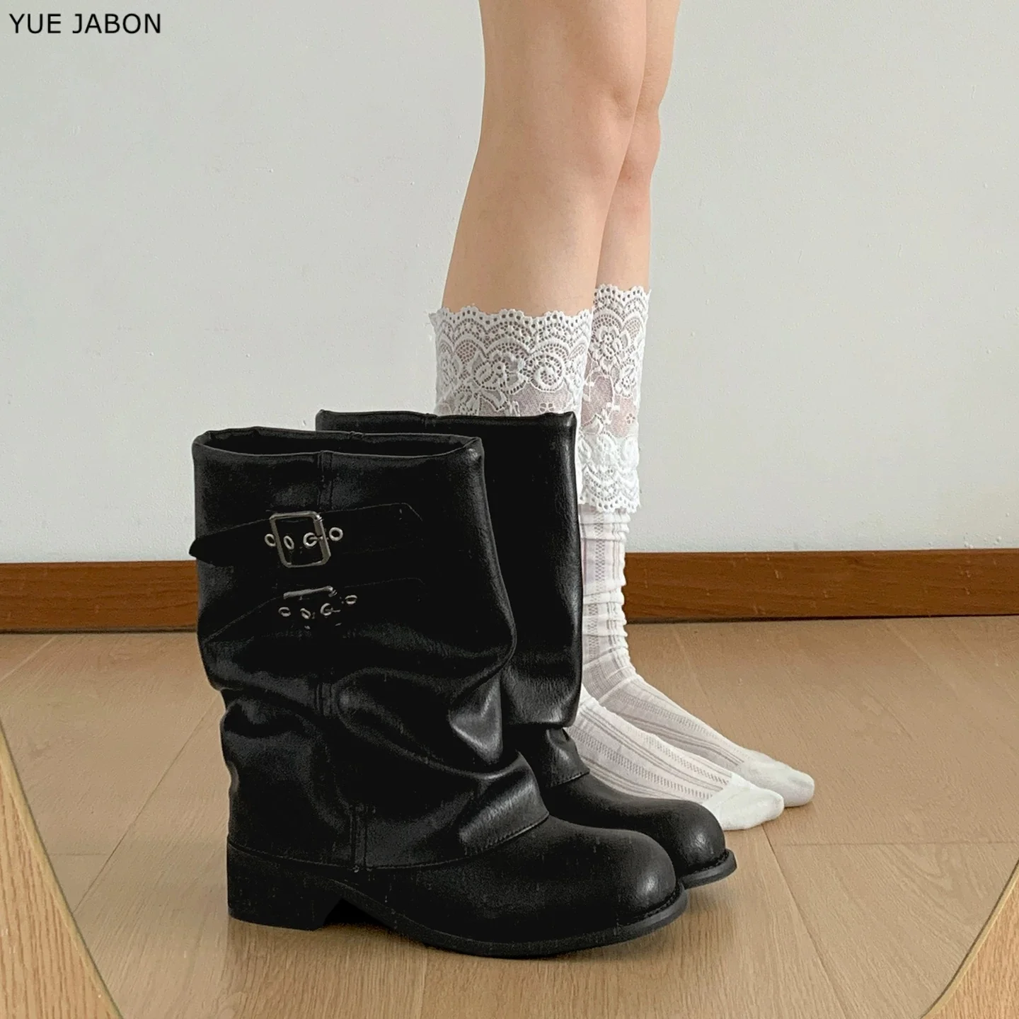 Trend Vintage Black Thick Heel Women Western Ankle Boots Eelgant Belt Buckle Shoes Ladies Cosy Soft Leather Brown Short Booties
