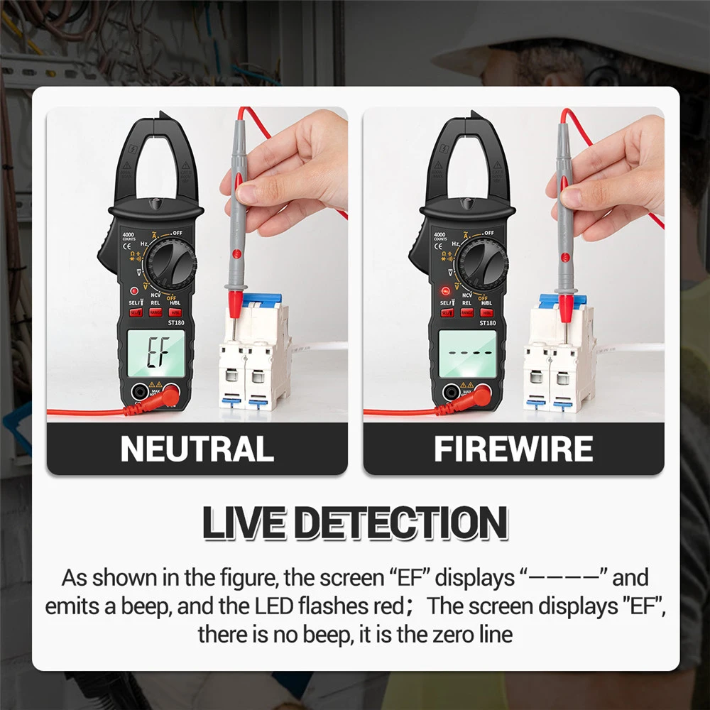 Imagem -04 - Aneng-digital Clamp Meter ac Multímetro Atual Amperímetro Tester Tensão Amp Carro hz Capacitância Ncv Ohm Tool St180 4000 Contagens