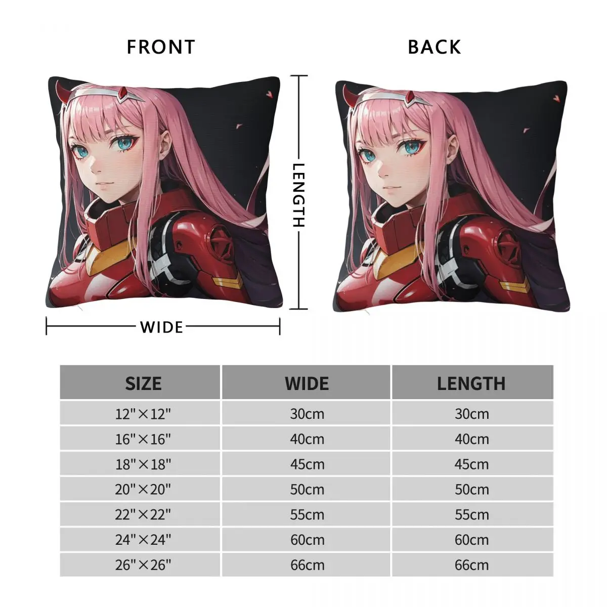 Darling In The Franxx Zero Two Anime Square Pillowcase Cushion Cover Pillow Case Throw Pillow Cover for Home Sofa Living Room