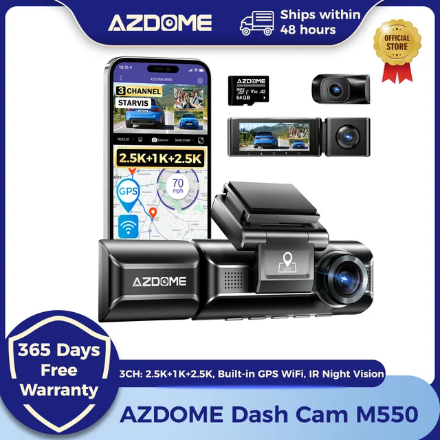 AZDOME M550 Kamera samochodowa 4K + 1080 3,18'' Ekran 3 Kamera GPS WiFi Sterowanie APP Rejestrator samochodowy IR Night Vision 24H Obsługa parkowania Kamera tylna