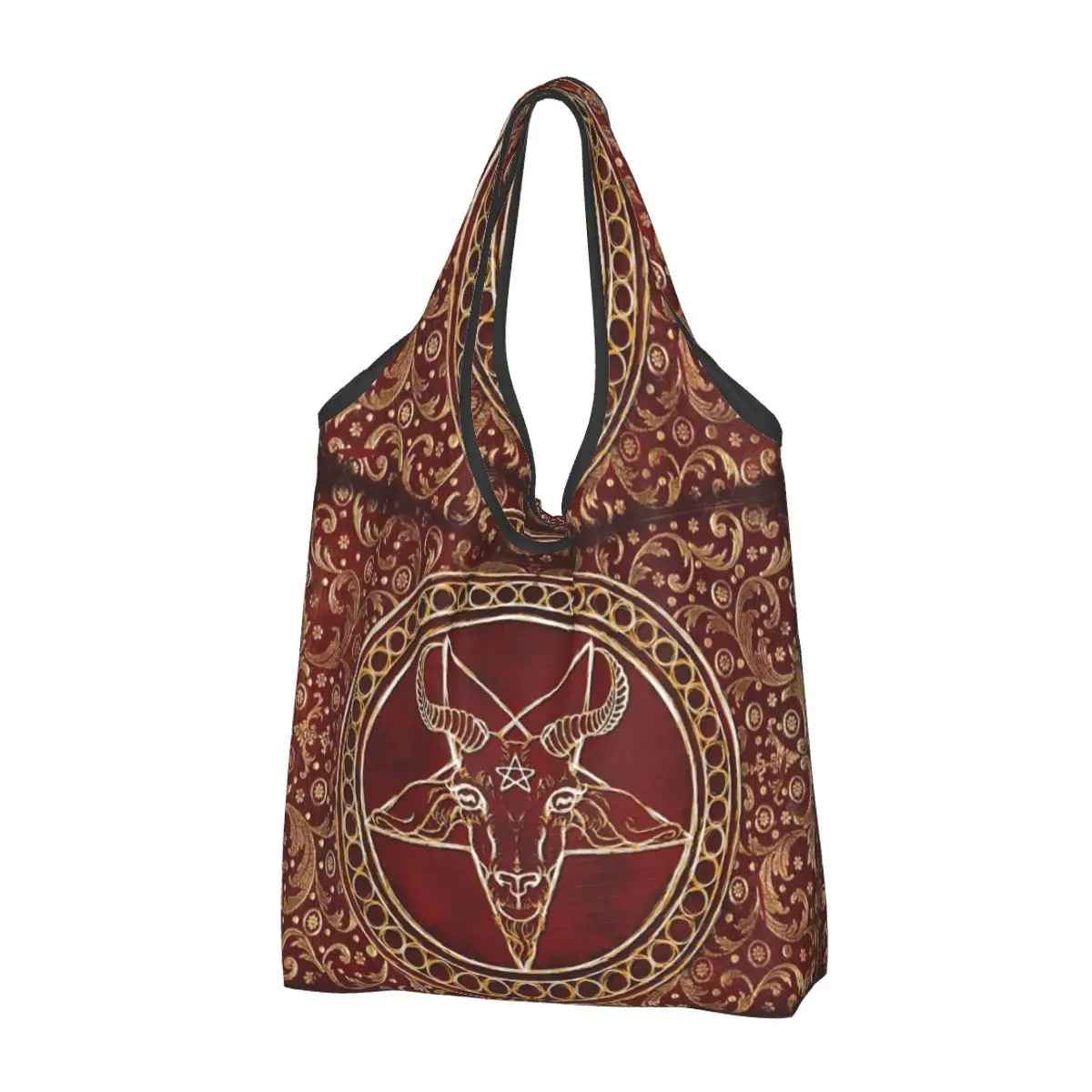 Occult Satanic Pentagram Portable Tote Shopping Bags Foldable Shopper Bag Groceries Handbag Shoulder Bag