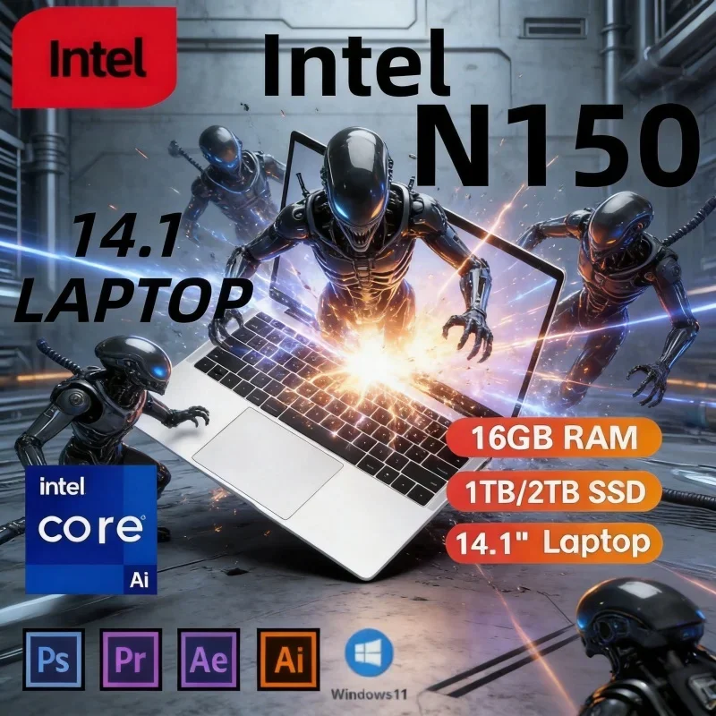 Popular 14.1 Inch Lightweight Laptop Intel N150 16GB 32GB 2TB Win11 Notebook PC For Online Class & Office