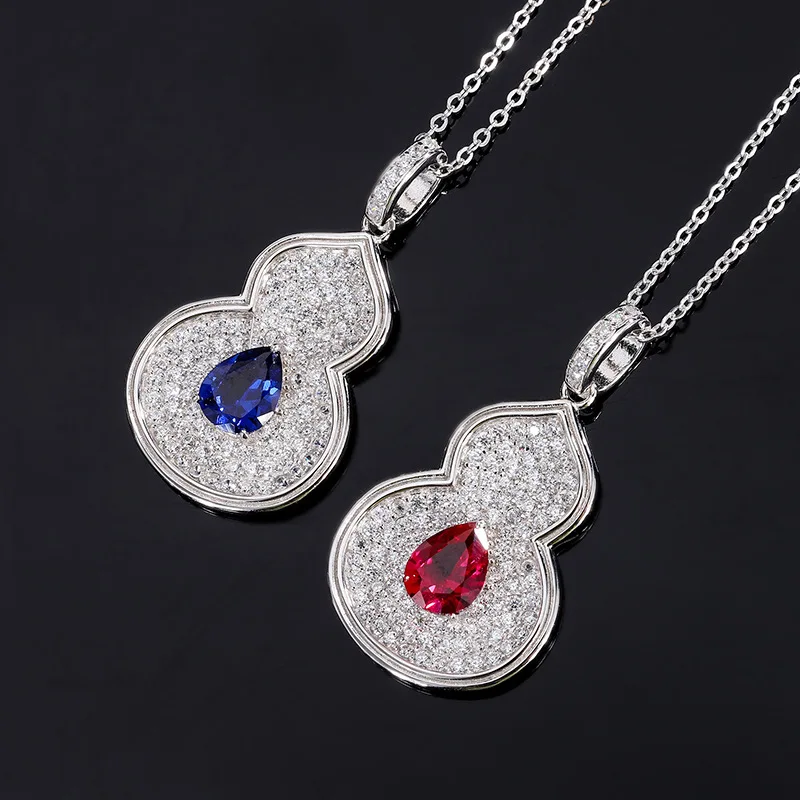 

18K Gold Inlaid with PT950 Platinum Colored Treasure Full Diamond Gourd Women's Pendant Necklace Main Stone 7*9