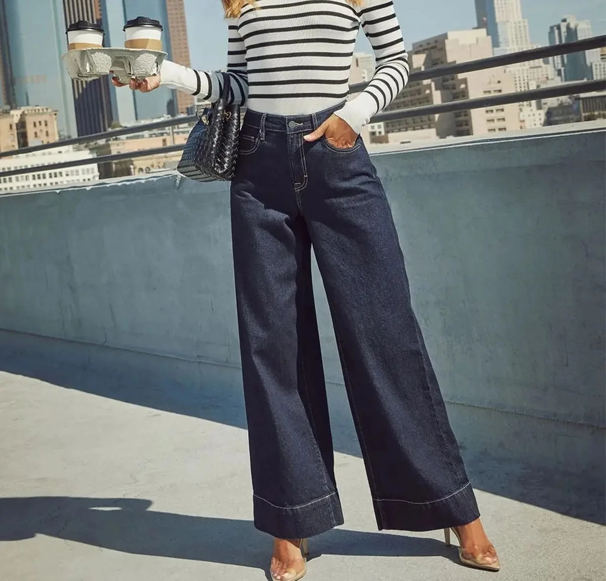 

Модные широкие джинсы, женские весенне-осенние новые женские брюки с высокой талией в стиле ретро, однотонные шикарные повседневные брюки для офиса