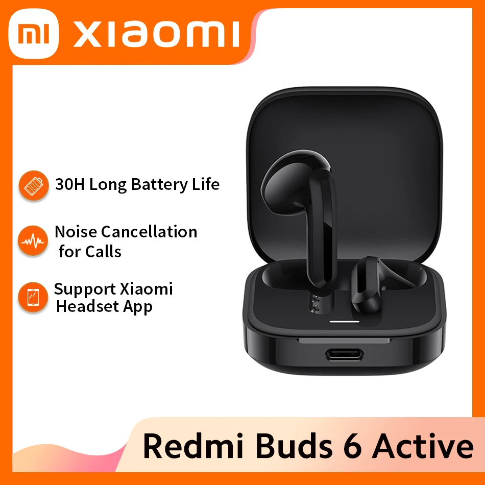 Xiaomi Redmi Buds 6 Active Headset 30H Battery Life Noise Cancellation For Call 14.2mm Dynamic Driver Bluetooth 5.4 TWS Earphone