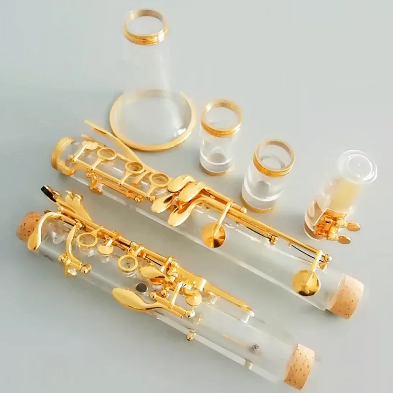 Hto Sale Modern Popular Professional  Acrylic Transparent Clarinet 17 Key Bb Gold Plated