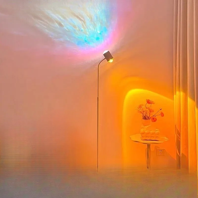 RGB Sunset Floor Lamp with Remote Control Water Wave Projection Light for Living Room Bedroom Atmosphere Decor Includes 6