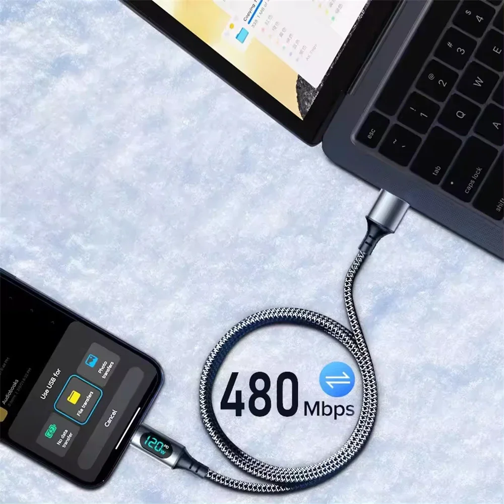 6A 120W USBA to Type C Super Fast Charge Cable Nylon Data Cord for  Xiaomi POCO Samsung With Led Digital Display Cable image 3