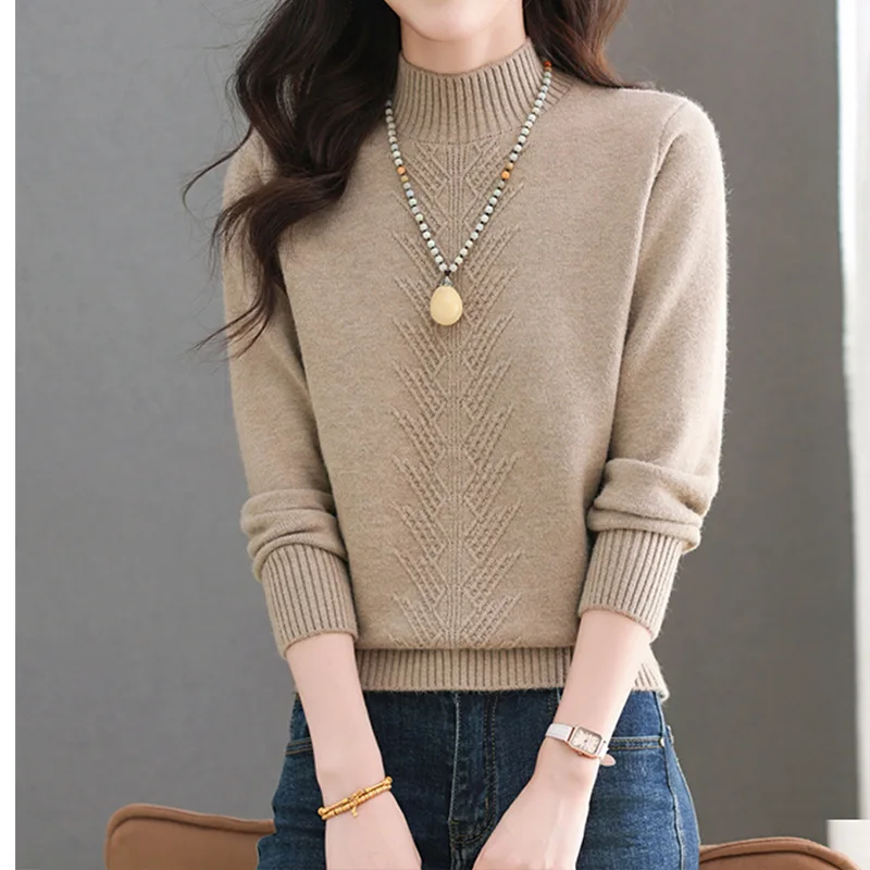 Nouveau automne hiver vêtements femme demi col roulé chaud Pollovers à manches longues femmes Pull haut Pull dames tricots Blouse