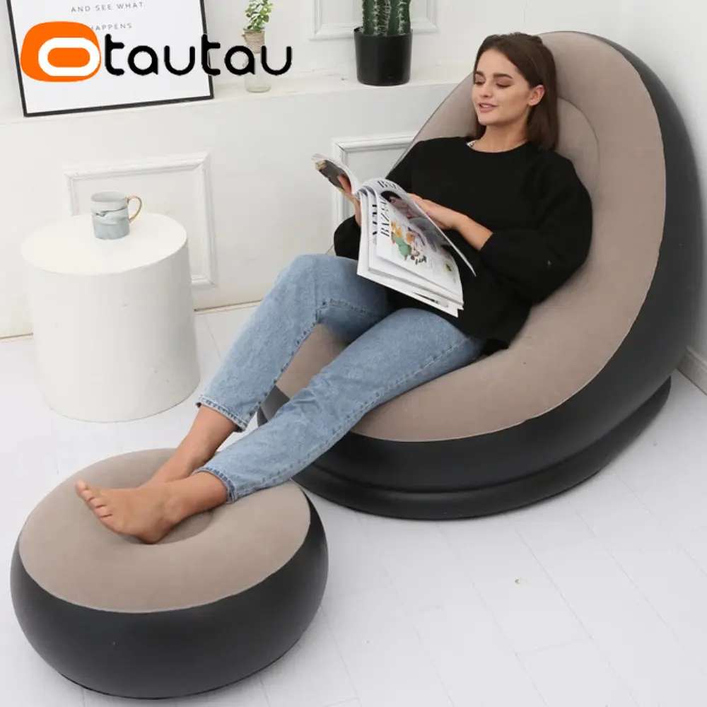 OTAUTAU Outdoor Portable Inflatable Sofa Chaise Lounge Recliner Ottoman Camping Couch Garden Chair Lazy Pouf Sac Furniture SF029