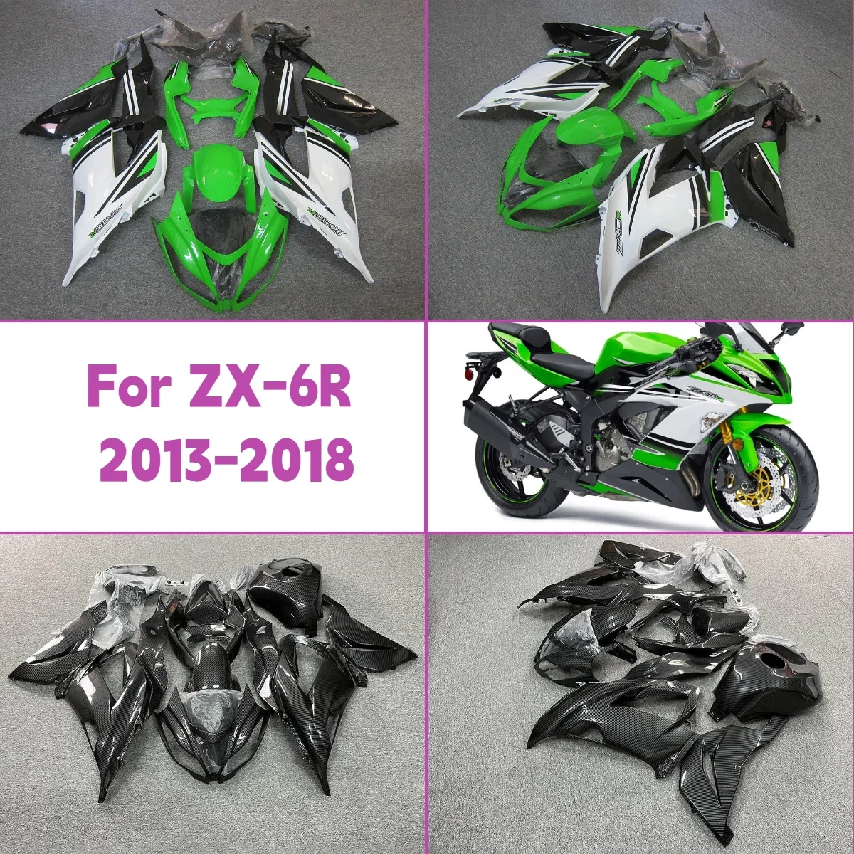 

Injection Fairings for 2013-2018 Kawasaki ZX 6R Hot Style ABS Plastic Fairing Kit Perfect Fit 13-18 ZX6R