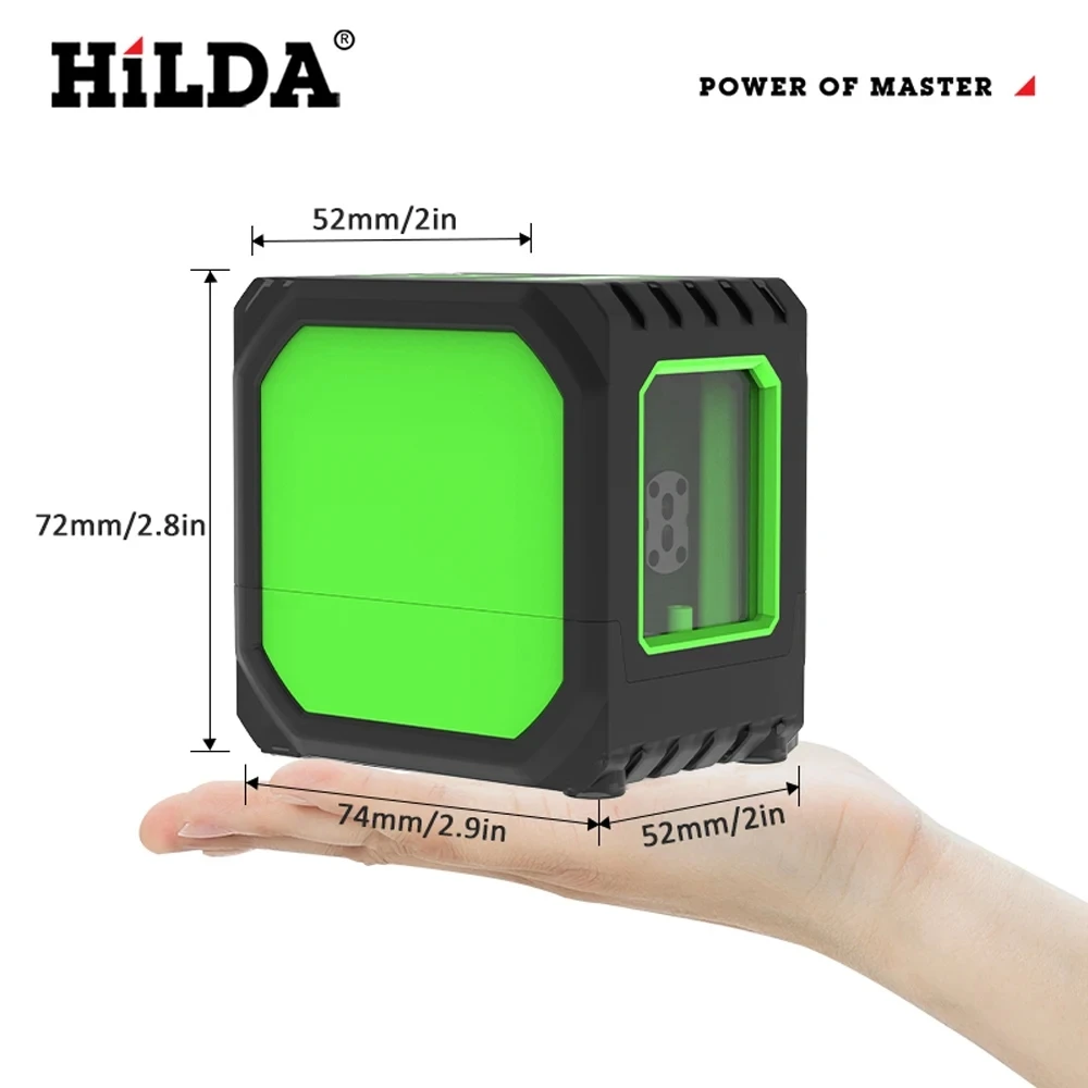 HILDA 2 Lines Laser Level USB Charging Mini Laser Level Self Levelling Green Beams Laser Horizontal & Vertical Cross-Line