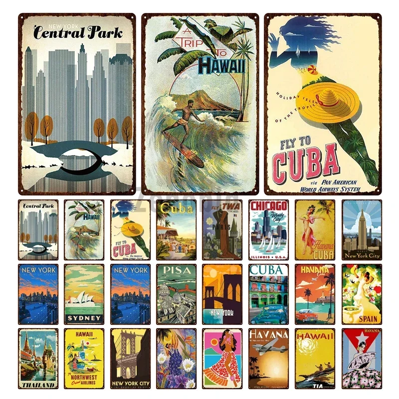 Cartel de chapa de Metal de la ciudad de Nueva York, Cuba, placa Vintage, paisaje de ciudad creativo Retro, letrero de Metal, decoración de Bar y cafetería, Tintin, decoración del hogar