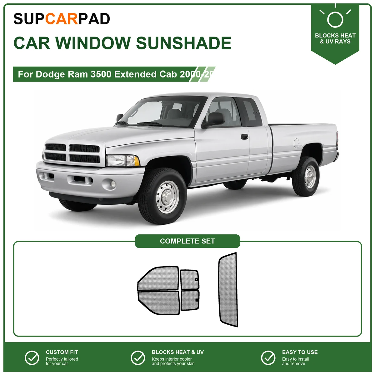 For Dodge Ram 3500 Extended Cab 2000-2002 Full Set Car Window Sunshades UV Block Privacy Heat Insulated Foldable Car Curtain