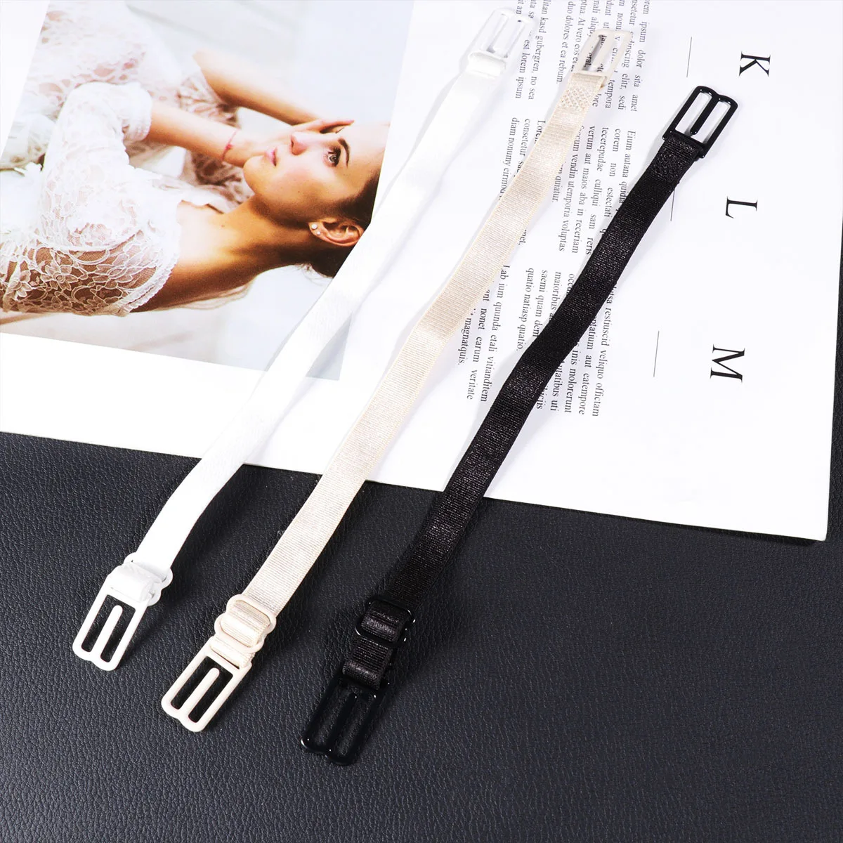 สายรัดเสื้อชั้นในกันลื่น 6 ชิ้น แบบสองสาย ไม่สามารถปรับได้ สีดำ สีเนื้อ สีขาว ป้องกันการเลื่อนหลุด