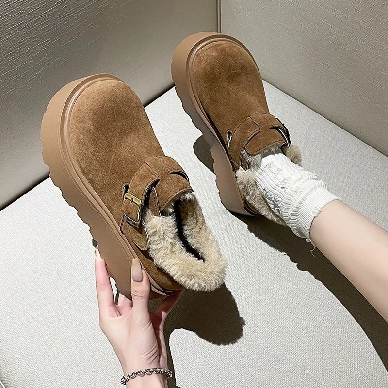 Women's Cotton Warm Fur Snow Winter Flat Campus Plus Comfortable Ankle Platform Boots Thick-soled Plush Loose Fluffy Boots