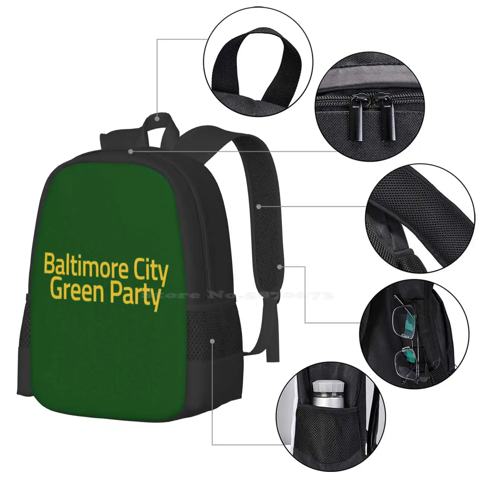 Baltipore City Green PARTY กระเป๋านักเรียนธรรมดาความจุมากกระเป๋าเป้สะพายหลังใส่แล็ปท็อป baltitmore City Social Justice sainability Respect