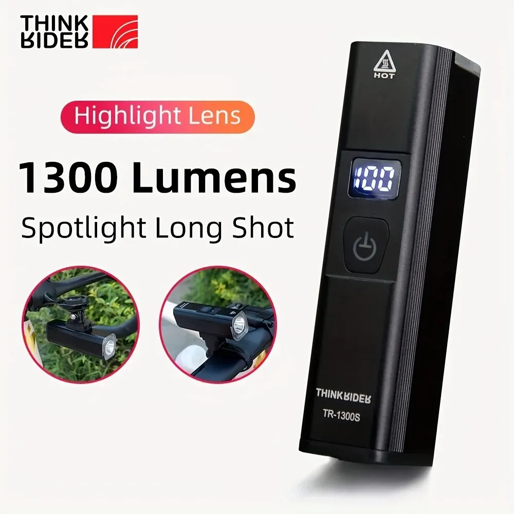 ThinkRider Bike Light 1300Lumen 4500mAh Bicycle Headlight Flashlight Handlebar USB Charging MTB Road Cycling Highligh