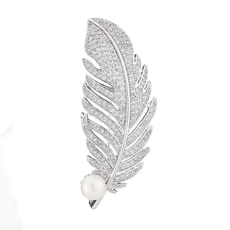 

Real gold electroplated feather brooch high-end women's suit jacket coat corsage fixed clothes pin