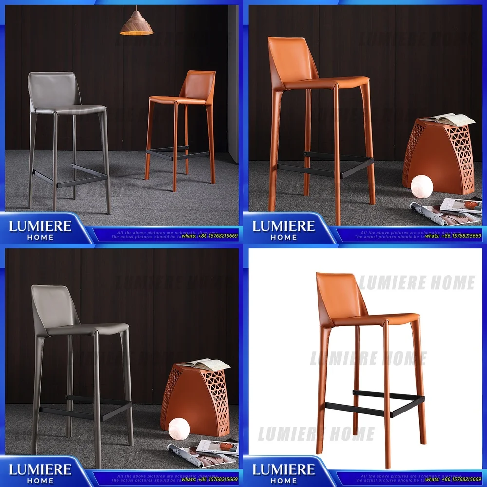 

Роскошный барный стул с высокой спинкой для кофейни, минималистичный, из итальянской кожи, в индустриальном стиле