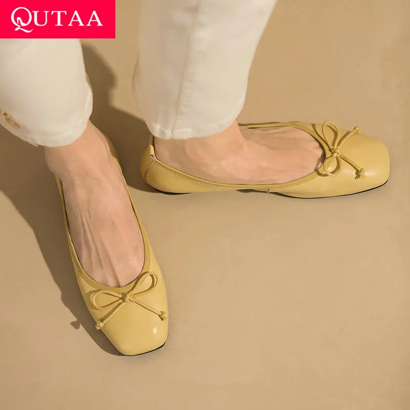 QUTAA 2023 Fashion Women Flats New Arrival Genuine Leather Comfortable Casual Shoes Woman Slip On Spring Summer Size 34-39