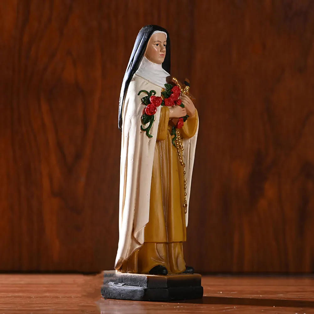 

Resin Nun Statue Religious Ornament Catholic Church Decoration Desktop Bookcase Adornment Home Decorative Small Figurine