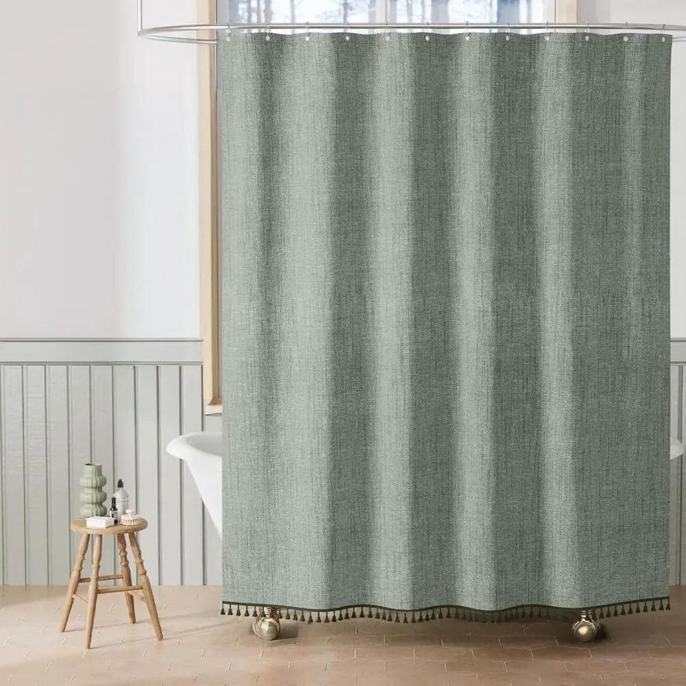 Bohemian Shower Curtain Vintage Shower Curtain Boho Farmhouse Shower Curtain with Tassels Fringed Edge Bath with Grommets Soft