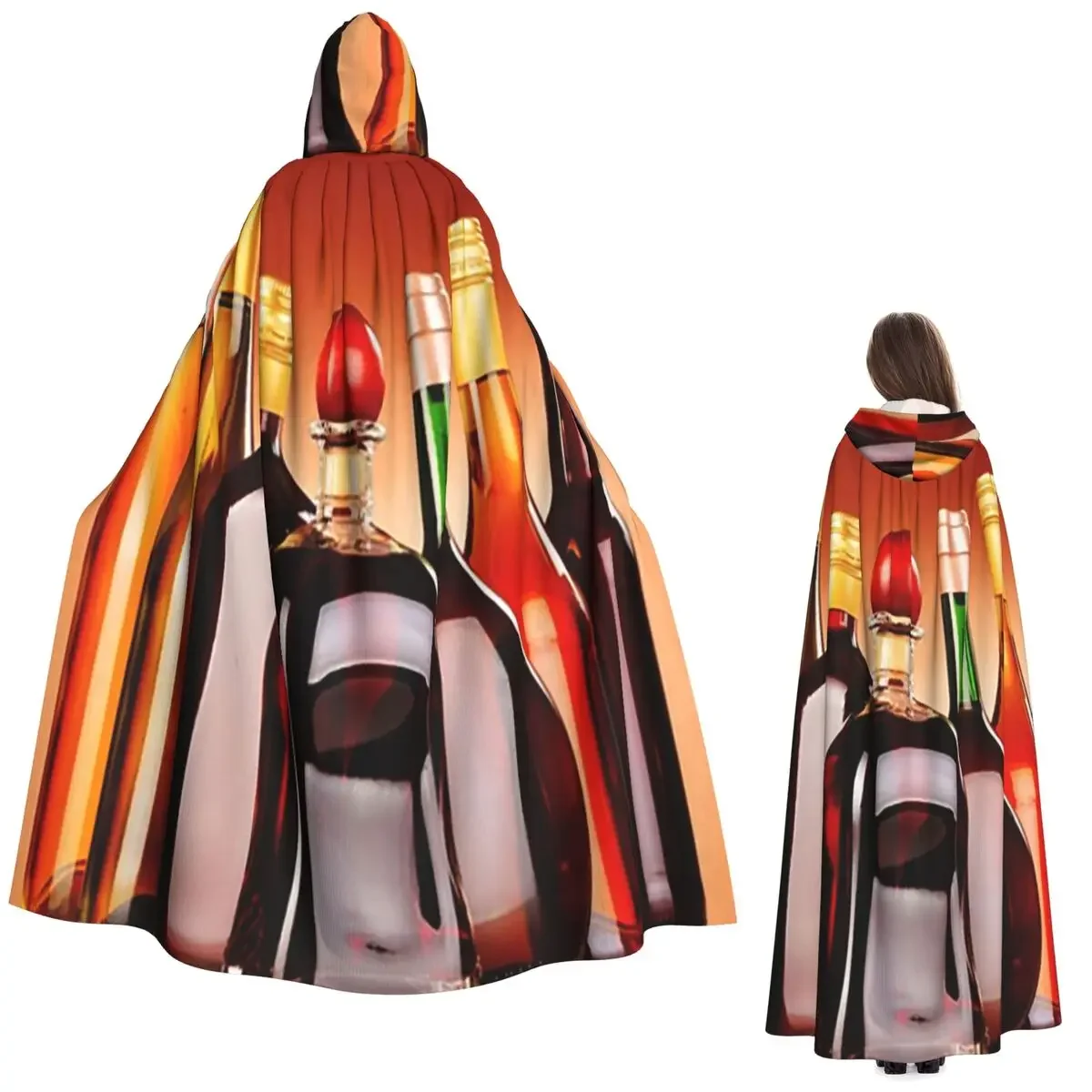 Botellas Personalizadas de Bebidas Alcohólicas Variadas, Cerveza y Vino, Capa Larga con Capucha, Disfraz de Bruja Medieval, Capa de Cosplay para Halloween