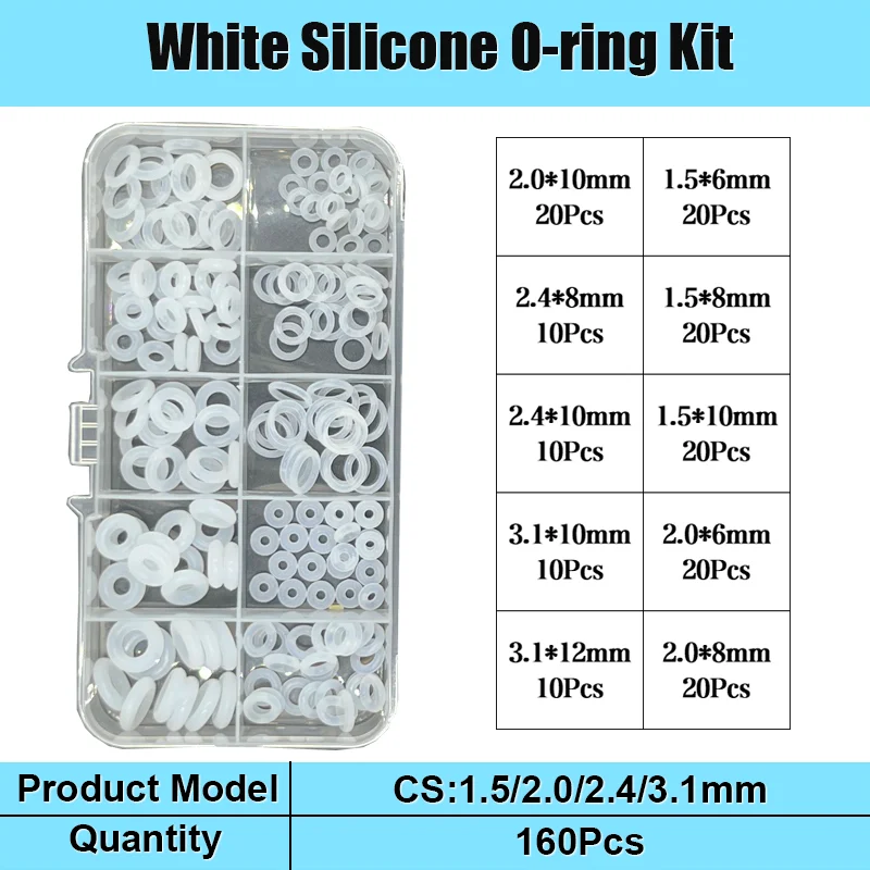 CS 1,5/2,0/2,4/3,1 mm weiße VMQ O-Ring-Dichtung, Silikondichtung, O-Ring, Silikonring, hochtemperaturbeständiges Unterlegscheiben-Set – Detail 13