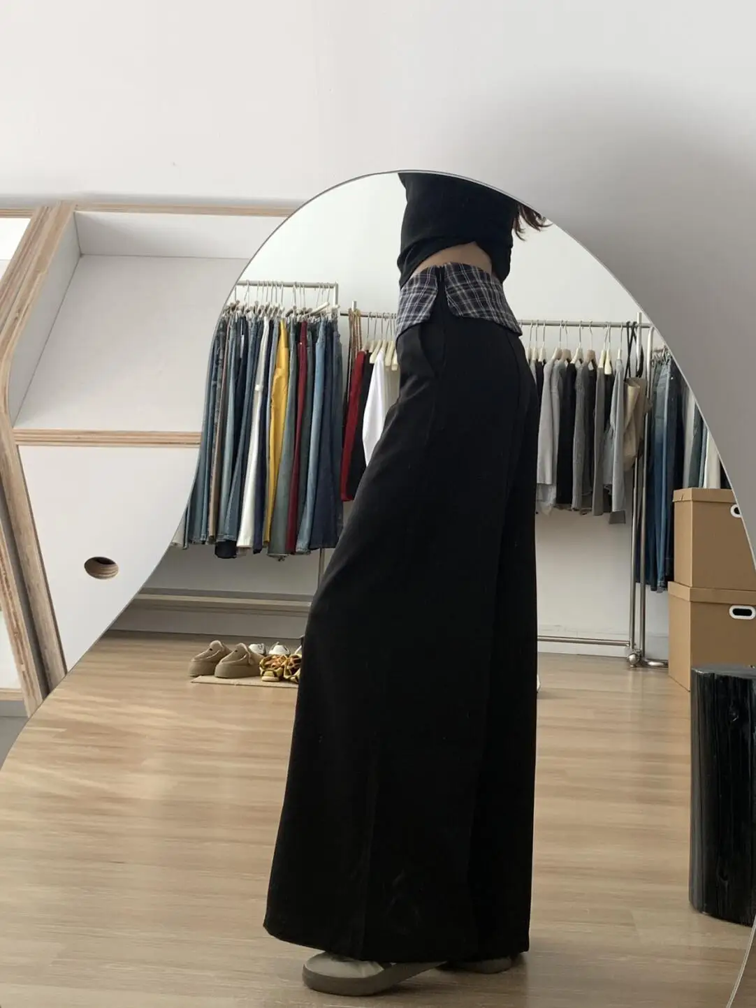 Bla jambe large longueur de plancher pantalons décontractés femmes printemps 2025 nouveau Design pantalon minceur ample Double taille haute jean