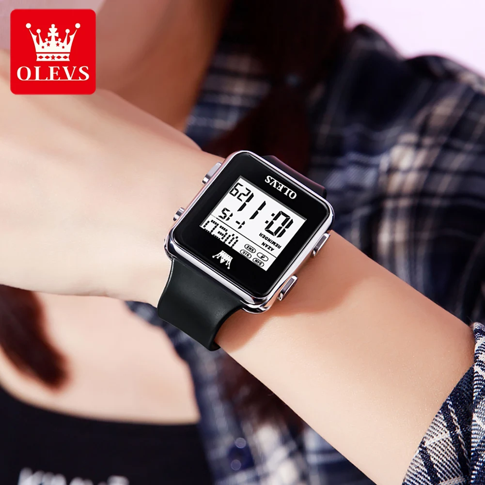 Olevs 1105 relógio masculino novo quadrado pulseira de silicone grande mostrador claro relógio elegante led calendário luminoso relógio eletrônico masculino