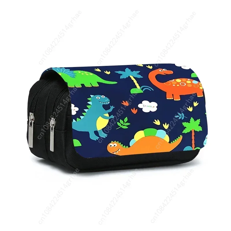 Tempat Pensil Lipat Dua Lapis Motif Dinosaurus untuk Anak Laki-laki dan Perempuan, Hadiah Terbaik, Perlengkapan Sekolah Kartun 2D, Tas Pensil untuk Anak-anak