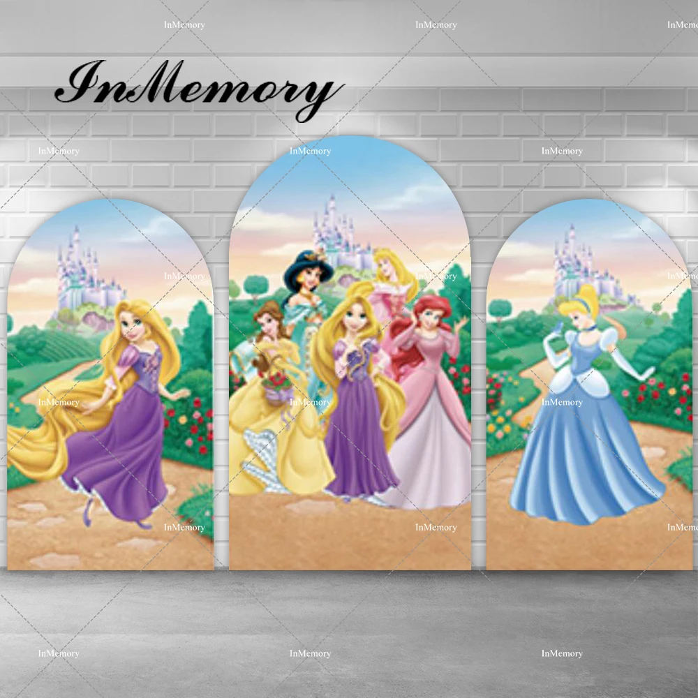 Disney Castle Princess Rapunzel Cinderella Belle Ariel Arch Backdrop Cover for Girls Newborn Birthday Party Chiara Wall Decor